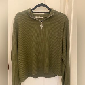 Olive green waffle weave quarter zip